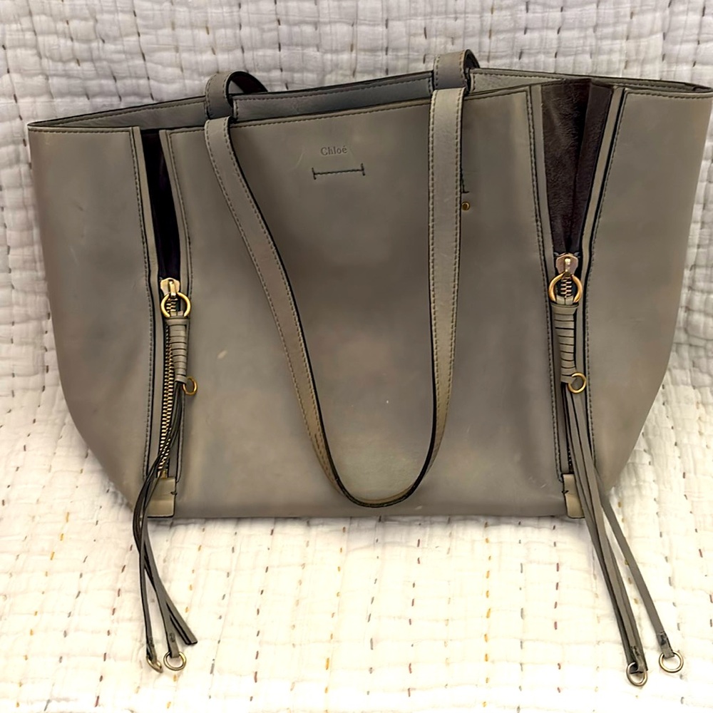 Chloé Milo Leather Tote Bag in Olive Green